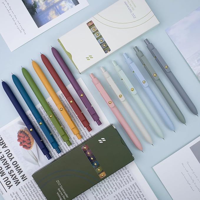 UIXJODO Gel Pens, 12 Pack Gold Retro and Gold Morandi 0.5mm Black Ink Pens Fine - Image 6