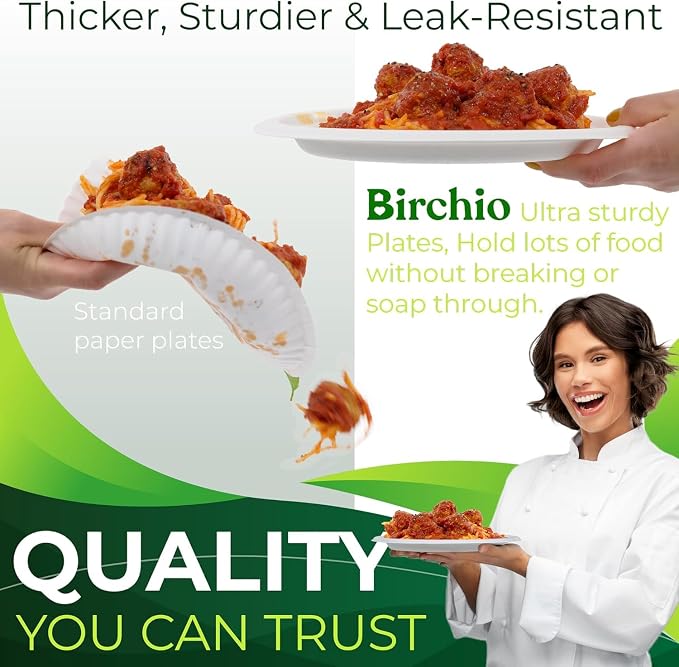 150pcs 100% Compostable 9in Paper Plates, Heavy Duty Disposable Eco Friendly - Image 3