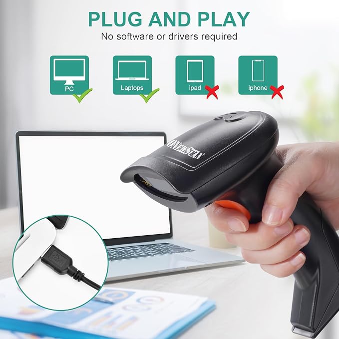 USB Barcode Scanner, Handheld Wired 1D Laser Barcode Reader - Image 3