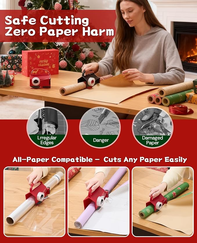 2 Pack Wrapping Paper Cutter & Tape Dispenser Dual Use, Gift Wrap Cutter Tool - Image 5