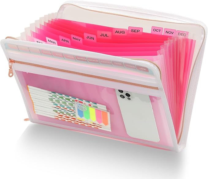 H4D Accordion File Organizer, 13 Pocket Expanding File Folder, Front Clear Pouch by H4D