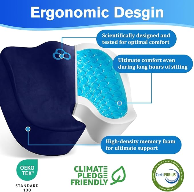 CushyOasis Seat Cushion, Gel Chair Cushions, Office Chair Cushions, Anti-Slip - Image 2