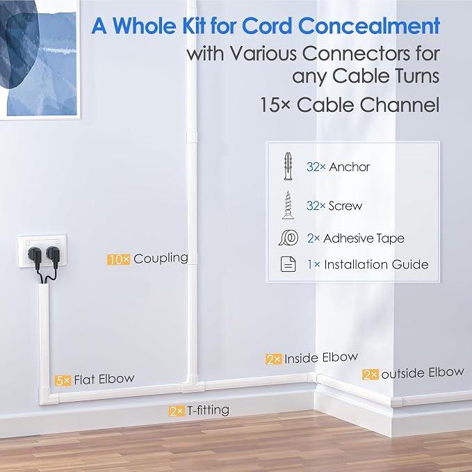 Yecaye TV Cord Hider, 236in Cord Cover, Large Cable Hider, Wire Covers - Image 3