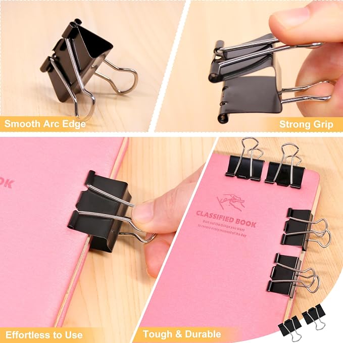 Coideal Black Binder Clips Medium, 1.25 Inch Black Metal Paper Clips 24 Pcs - Image 6
