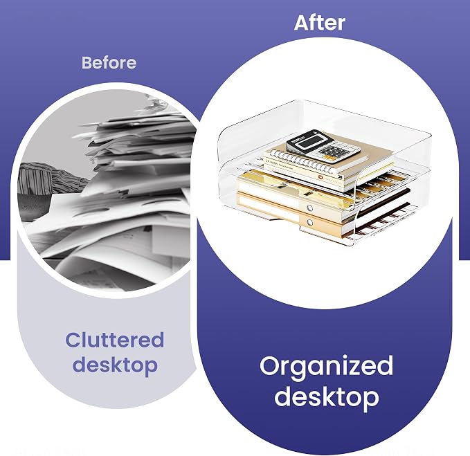 Tomorotec 2 Pack Clear Stackable Letter Tray, A4 Desk File Organizer Set | - Image 4