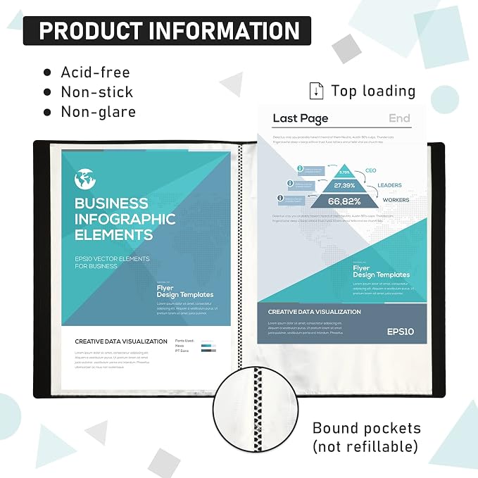 15 Pcs Binder with Plastic Sleeves 30 Pockets 60 Pages Presentation Book 11 x - Image 4