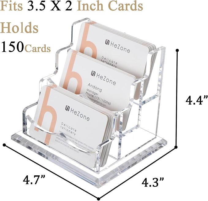 HeZone Business Card Holder for Desk 3 Slots 3 Tier, Cards Organizer for Women - Image 3