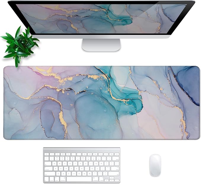 Teal Marble Mouse Pad Abstract Marble Mouse Pad 31.5x11.8 Inch Texture Non-Slip - Image 2