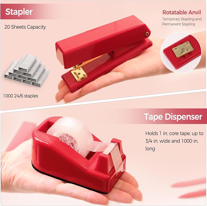SKYDUE Red Office Supplies Set, Pencil Holder - Image 2
