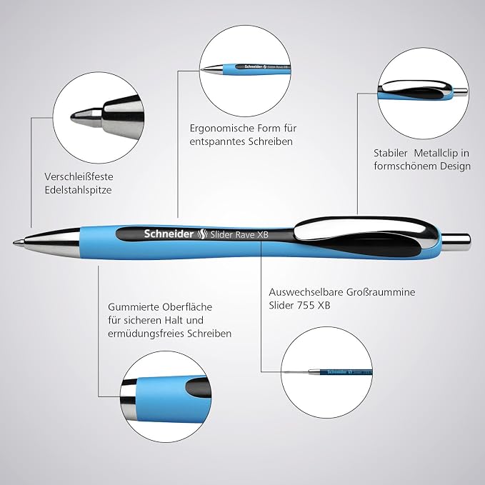 Schneider Slider Rave XB Ballpoint Pen, Refillable + Retractable, 1.4 mm - Image 6