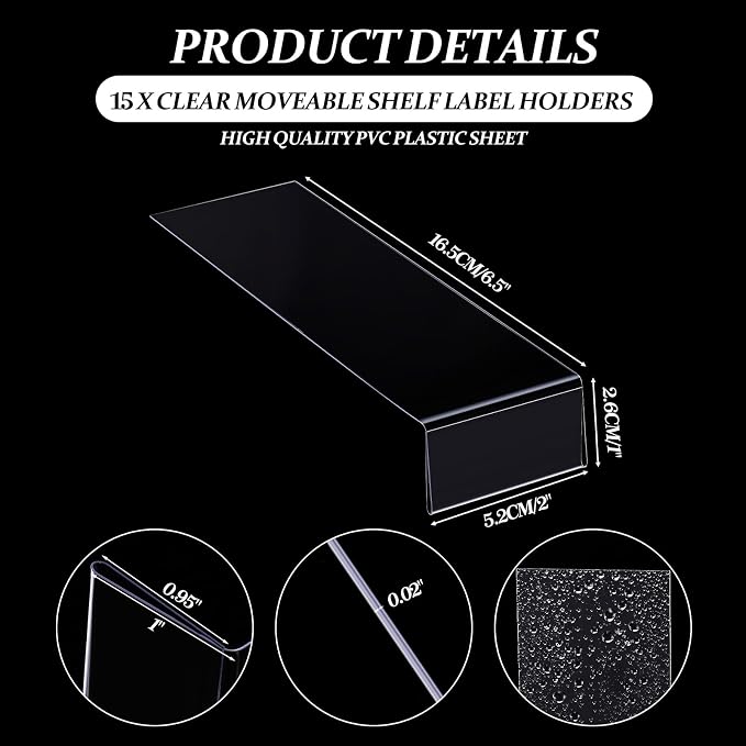 Containlol 15 Pieces Moveable Shelf Label Holders Clear Shelves Tags Moveable - Image 2