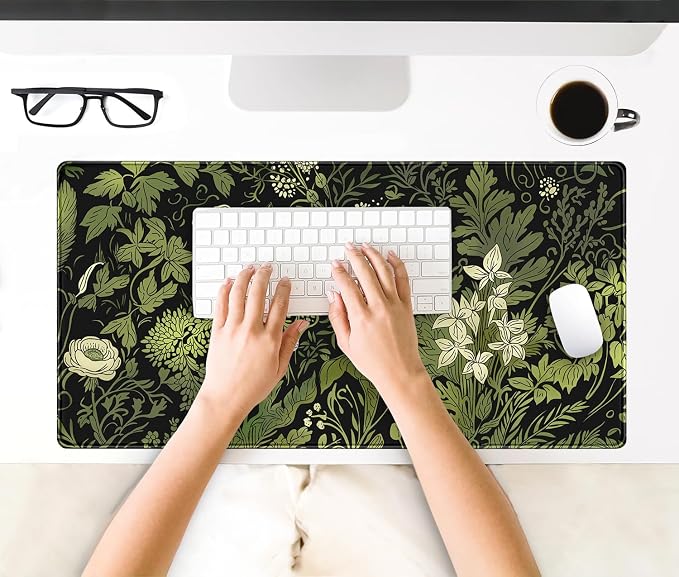 Floral Desk Mat Green Leaves Plant Desk Pad Matt - Image 3