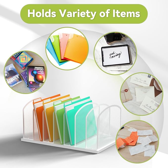Desk File Organizer Vertical 7 Sections Mesh File Sorter Paper Storage Organizer - Image 5