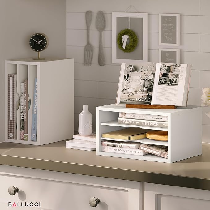 Ballucci File Organizer, 3-Tier Document Paper Sorter, Stackable Wood Desk - Image 8