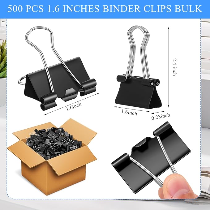 Jetec 500 Pieces Binder Clips 1.6 Inch Medium Paper Clamps Metal Paper Clips - Image 3