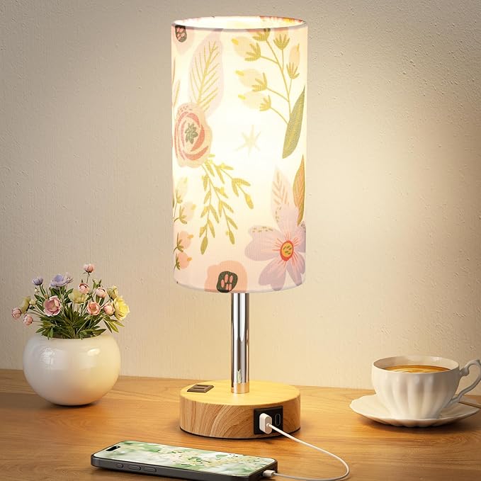 Fenmzee Floral Touch Lamp for Bedroom- 3 Way Dimmable Bedside Lamp USB C A by Fenmzeelighting