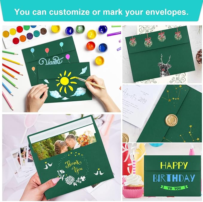 70 Packs of Invitation Envelopes, A2 Dark Green Postcard Envelopes - Image 5