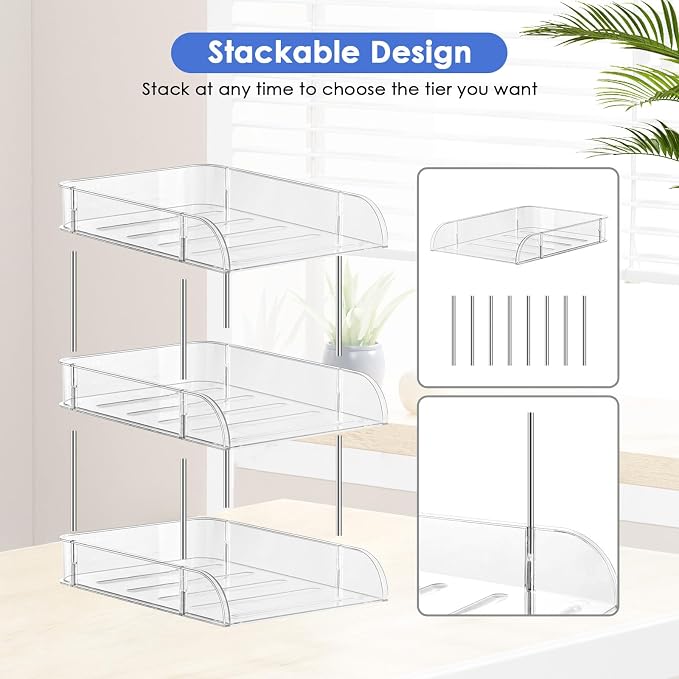 Desk Organizers and Storage, 3 Tier Clear Heightened Stackable Paper Tray - Image 7