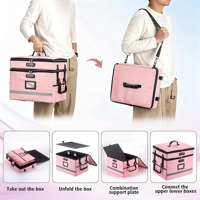 EXLIFBAG 2 Layer File Box with Lock, Portable Document Organizer Box with Handle - Image 4