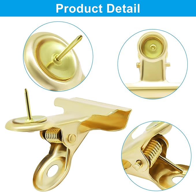 30Pcs Gold Push Pins Metal Push Pin Clips, Pushpin Clip Bulldog Clip - Image 2