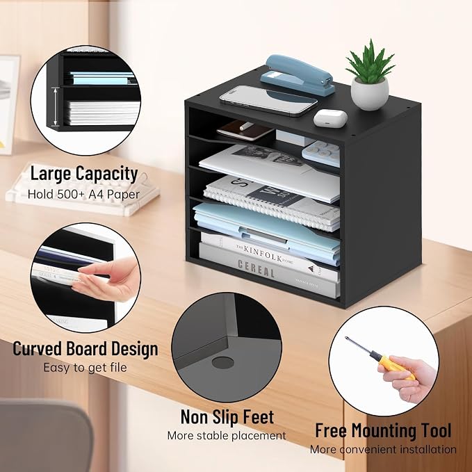 5-Tier Wood Desk Organizer, Paper Tray Organizer - Image 5