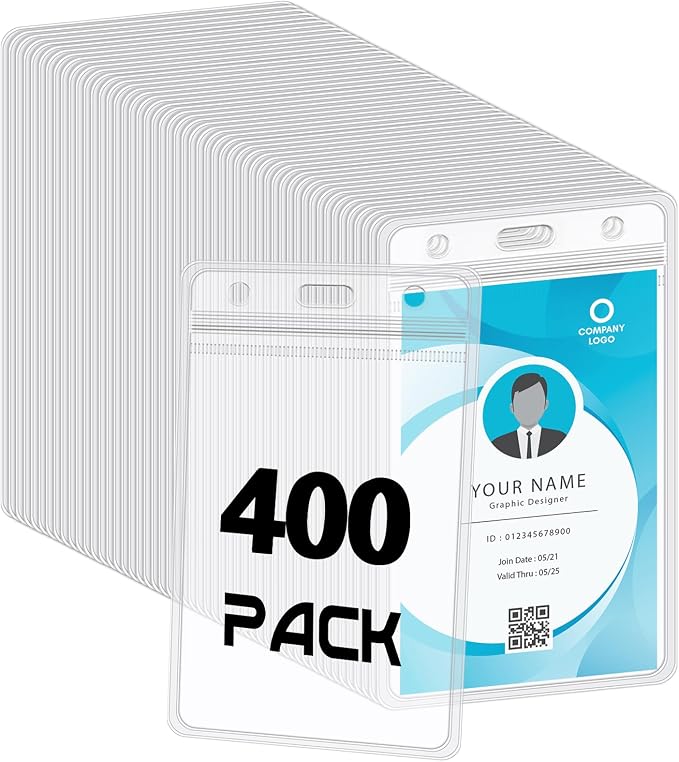 400 Pack Vertical ID Badge Holders Clear Plastic Waterproof Card Holder by BESARME