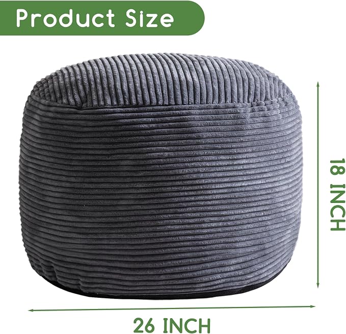 HIGOGOGO Round Stuffed Pouf Ottoman, Corduroy Poufs - Image 2