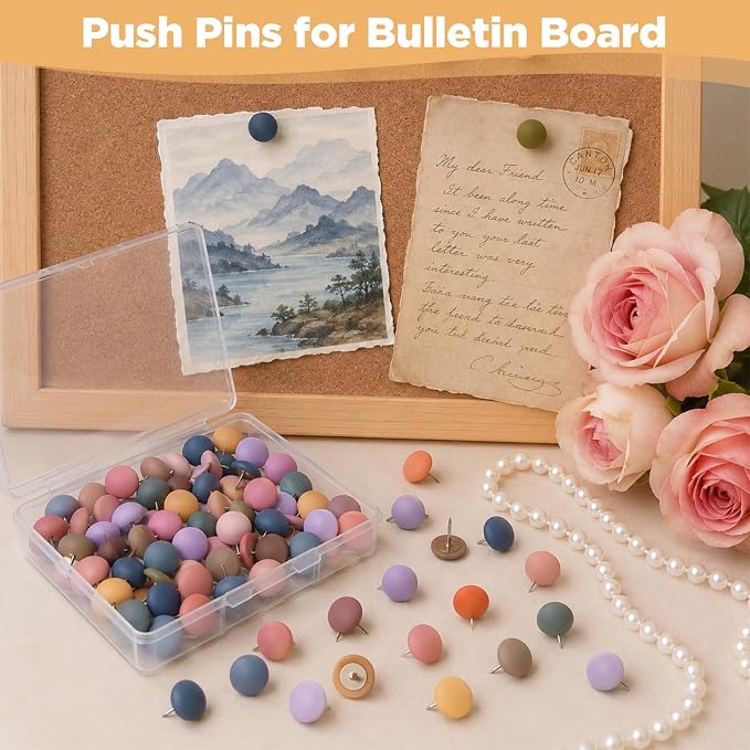 50Pcs Cute Decorative Push Pins- 9 Colors Soft Matte Round Thumbtacks | Cork - Image 4
