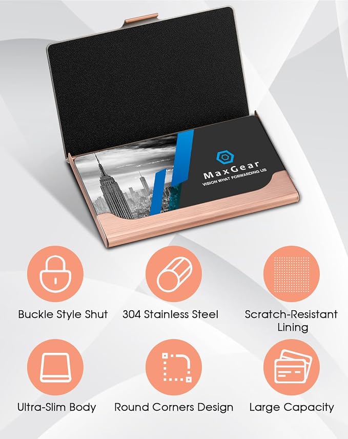 MaxGear Stainless Steel Business Card Holder, Slim Card Case, Rose Gold | Soft - Image 4