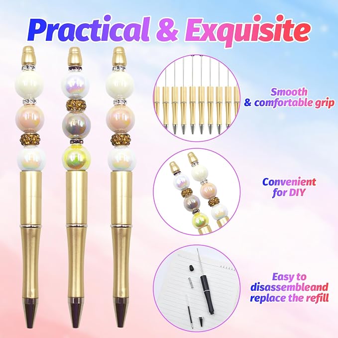 150 Pieces DIY Beadable Pen Kit – 50 Plastic Ballpoint Pens - Image 3