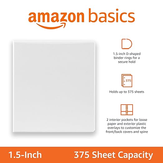 Amazon Basics 3 Ring Binders, 1.5 Inch D-Ring Organizer - Image 2