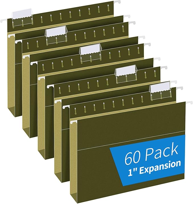 Extra Capacity Hanging File Folders, RAZCC 60 Pack Letter Size Reinforced by RAZCC
