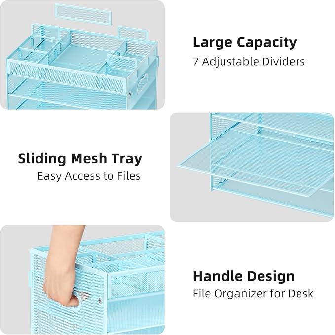 Marbrasse 5 Tier Paper Organizer Letter Tray, Mesh Desk File Organizer - Image 3