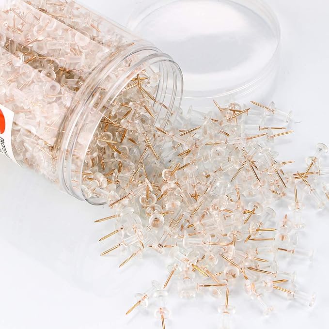 Push Pins 600 Count, Standard Rose Gold Pins Clear Thumb Tacks Steel Point and - Image 4