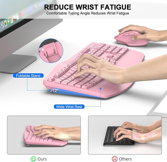Wireless Keyboard and Mouse Combo, 2.4G Full Size Wave Keys Ergonomic Keyboard - Image 3