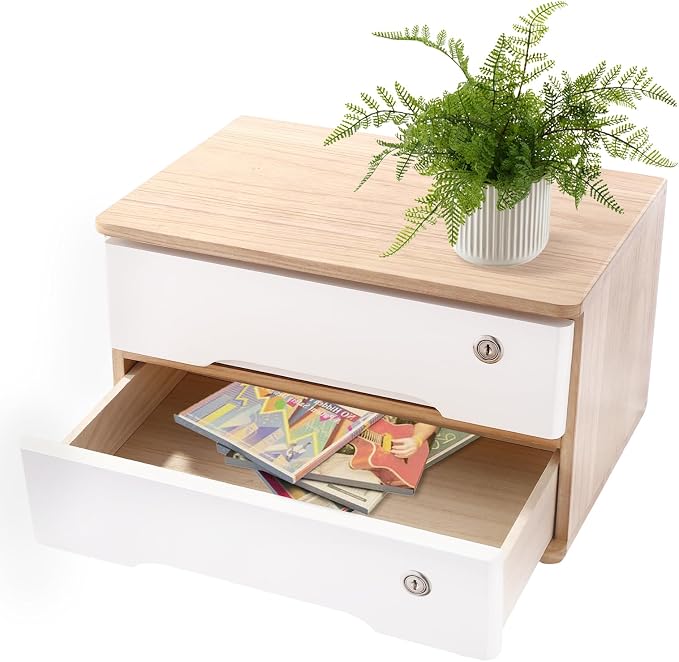 Lockable Desk Organizer Wooden Desktop Drawers Office Flat Files Storage Box by Unknown