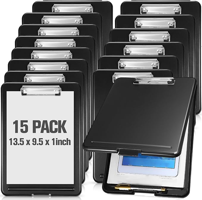 Mimorou 15 Pcs Clipboard with Storage, 9.5 x 13.5 Inch Plastic Heavy Duty by Mimorou
