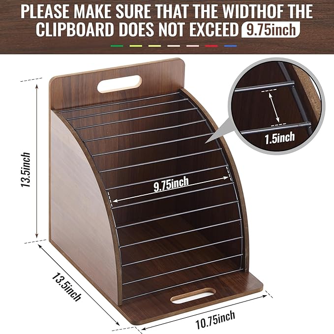 Wonderjune 1 Pack Clipboard Holder Wooden Metal Clipboards Storage Rack - Image 2