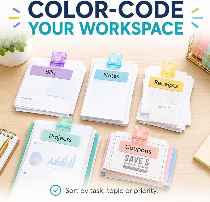 60 PCS Colorful Push Paper Clips, Plastic Slide Binder Clips | Reusable - Image 4