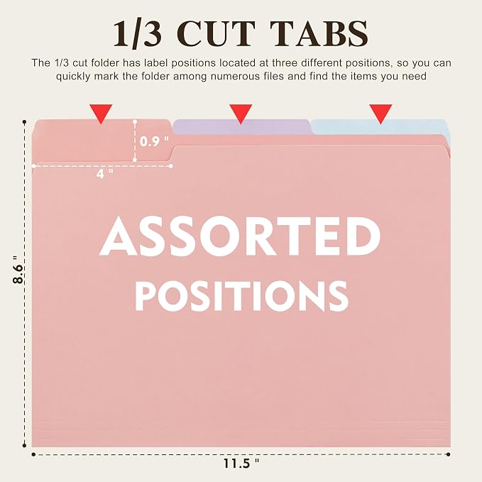 Color File Folders, 1/3-Cut Tabs, 18 Pack File Folder Letter Size, 8.5x11 Inch - Image 2