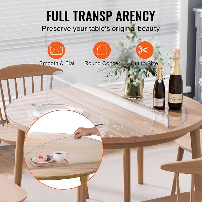 VEVOR Plastic Table Cover, 42 x 42 Inch 2.0 mm Thick Clear Round PVC Desk Mat - Image 5