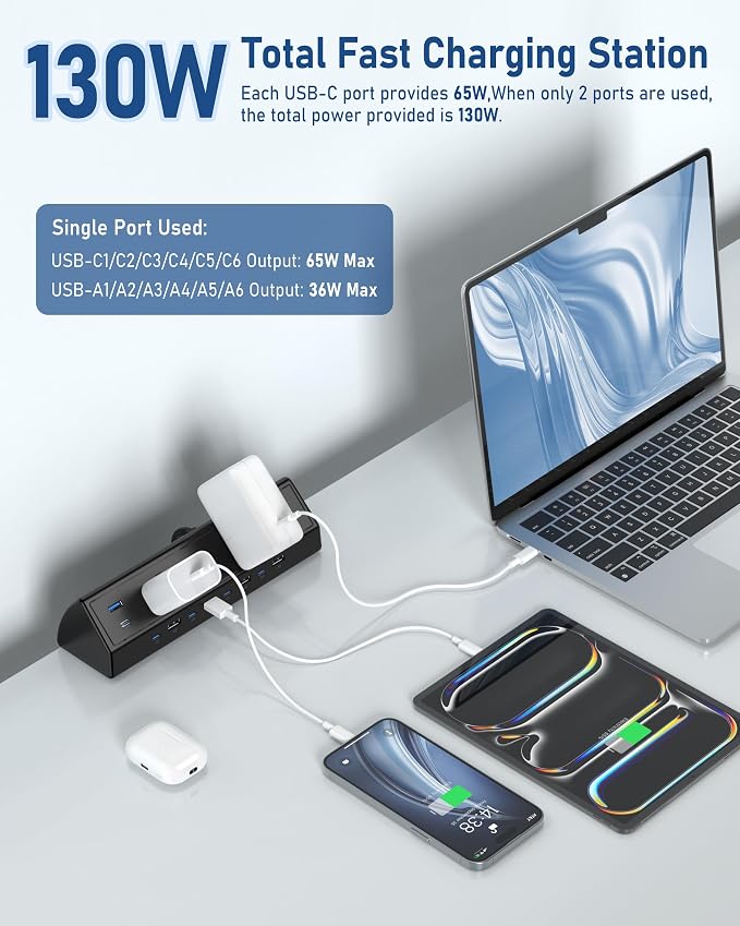 Jgstkcity 130W Desk Clamp Power Strip, 12 USB Ports, Surge Protector, ETL - Image 2