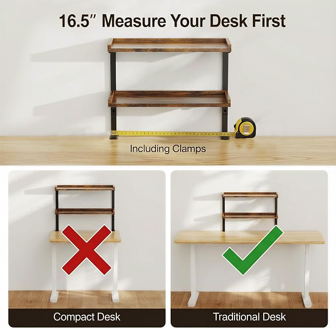 Clamp On Desk Shelf 2-Tier, 16.5 in Wood Shelving Unit - Image 8