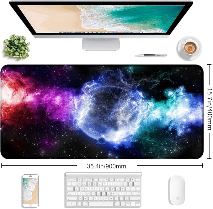 Large Extended Nebula Starry Sky Mouse Pad, Laptop and Home Office Desk Pad | - Image 2