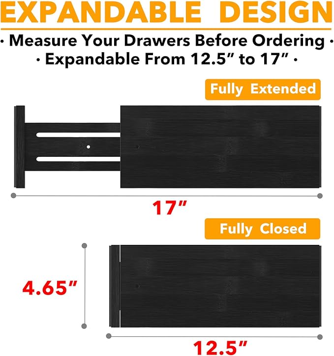 SpaceAid Bamboo 4 Pack Dresser Drawer Dividers, 4.65“ High Adjustable 12.5“-17” - Image 3