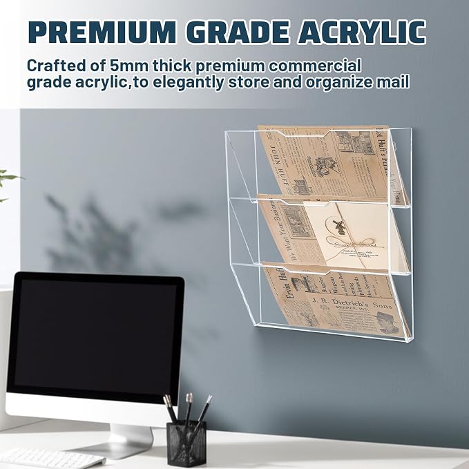 Chunful 3 Tier Mail Sorter Wall Letter Holder Clear Acrylic Wall Mounted Mail - Image 5