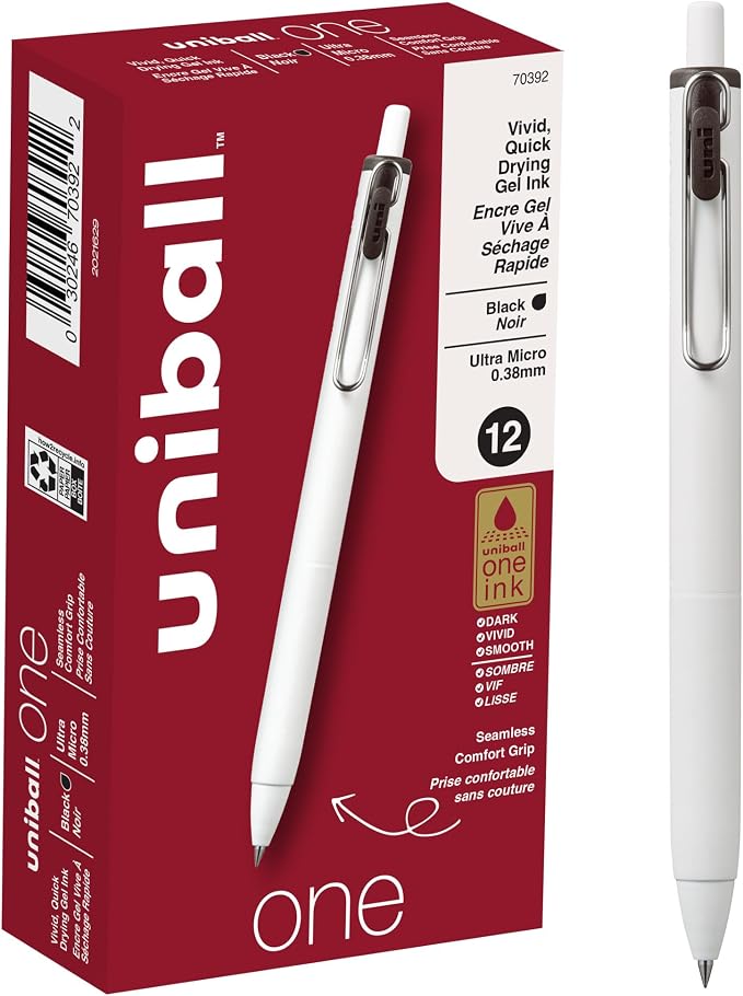 Uniball One Gel Pen 12 Pack; 0.38mm Ultra Micro Black Pens; Gel Ink Pens | by uni-ball