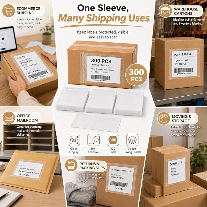 300 Pack 7"x10" Shipping Label Sleeves, Packing Slip Pouches, Packing List - Image 7