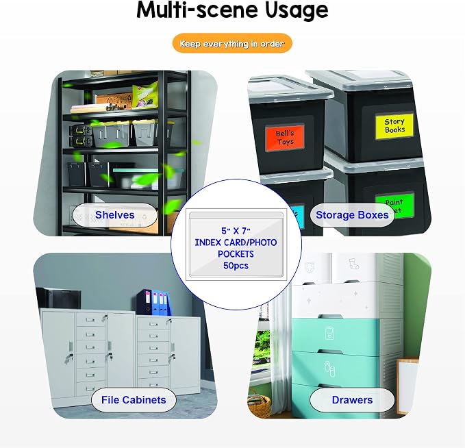 IMAGAME Clear Adhesive 5" x 7" Index Card Pockets - Image 5