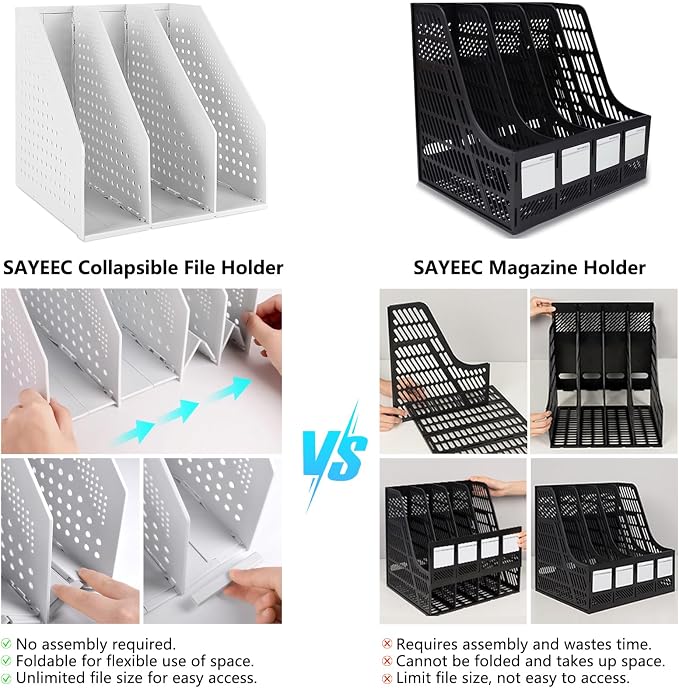 SAYEEC 2Pcs Collapsible Plastic Magazine File Holder Vertical Binder Storage - Image 6
